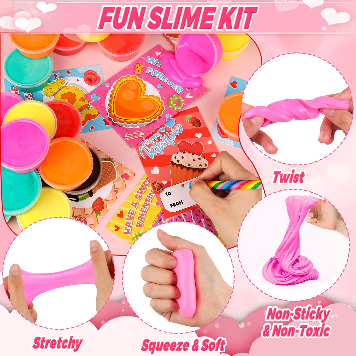 Envotek 24-Pack Valentines Butter Slime Kit with Cards – Classroom Gifts for Kids