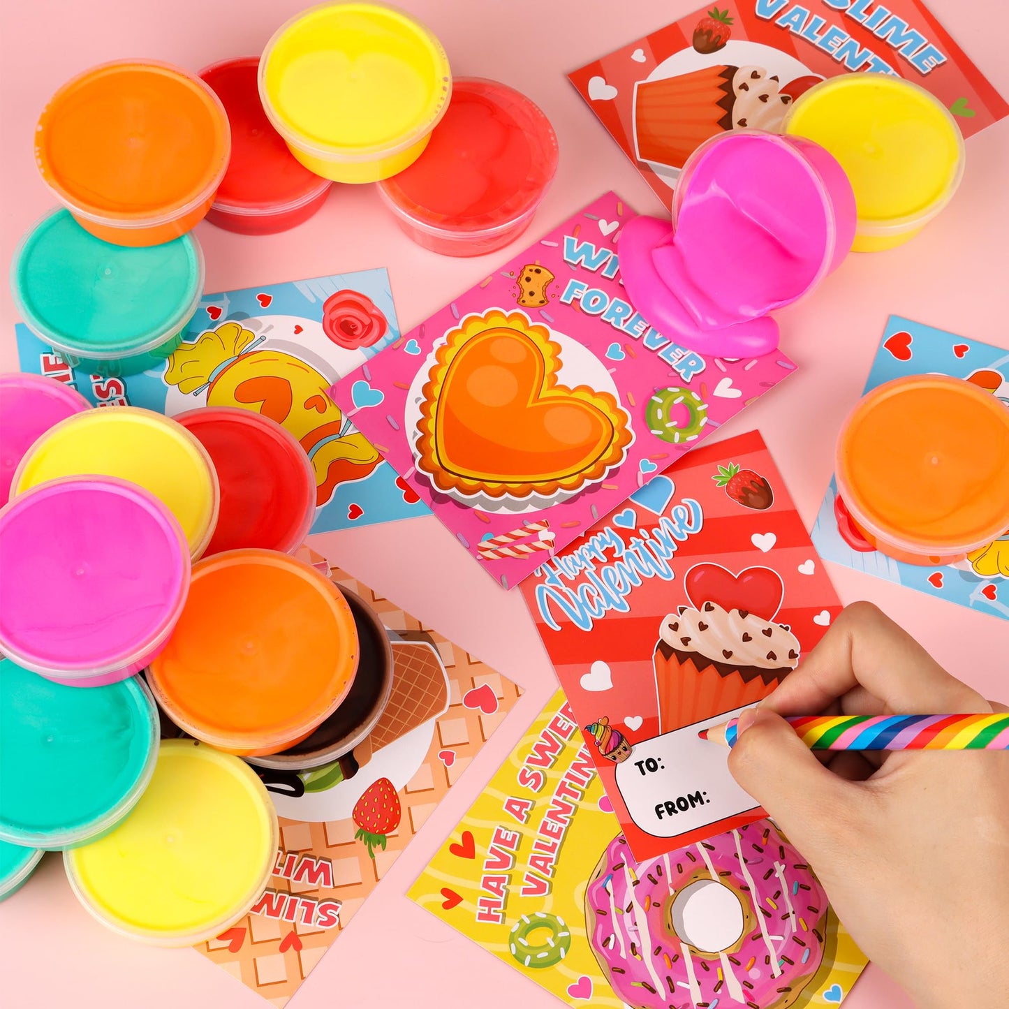 Envotek 24-Pack Valentines Butter Slime Kit with Cards – Classroom Gifts for Kids
