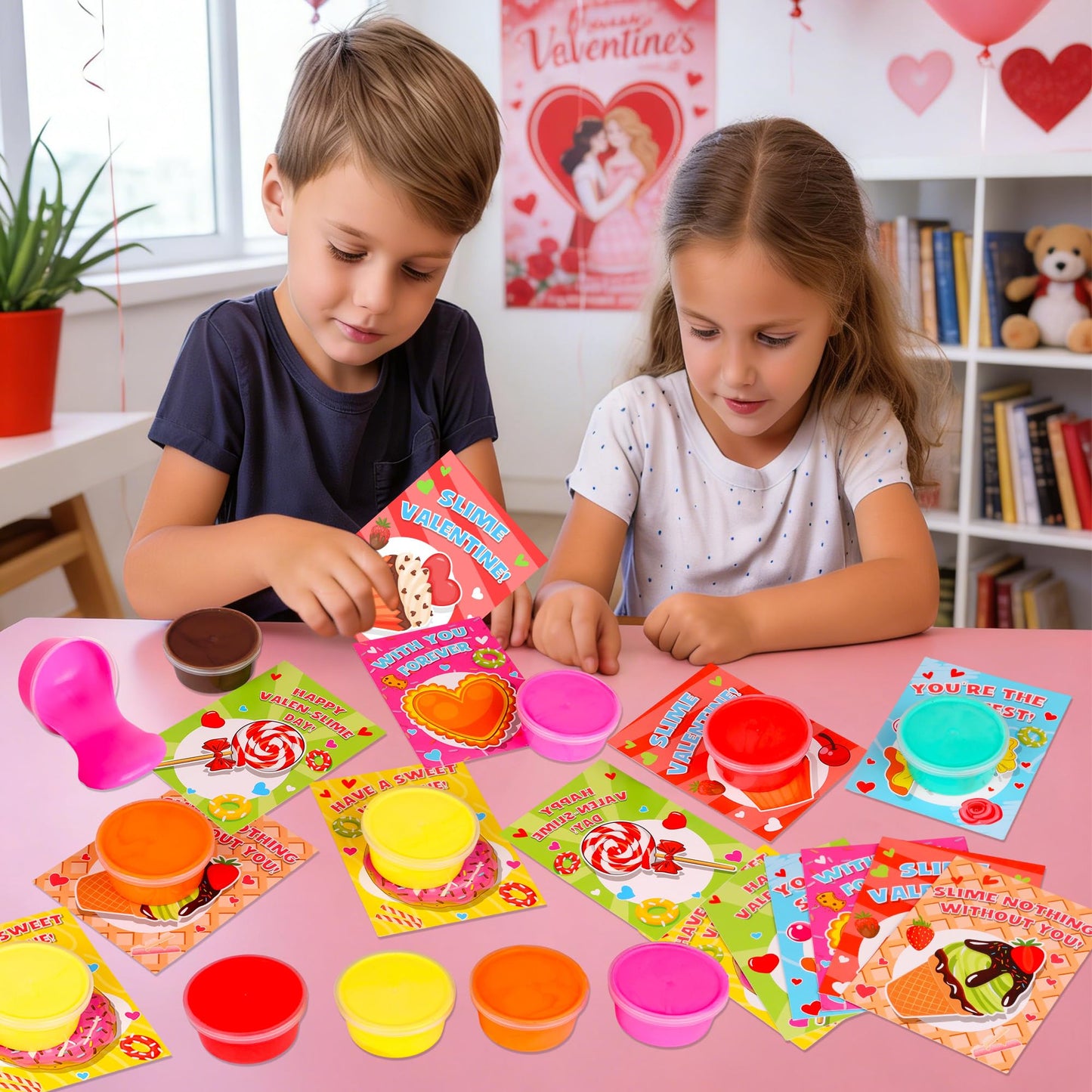 Envotek 24-Pack Valentines Butter Slime Kit with Cards – Classroom Gifts for Kids