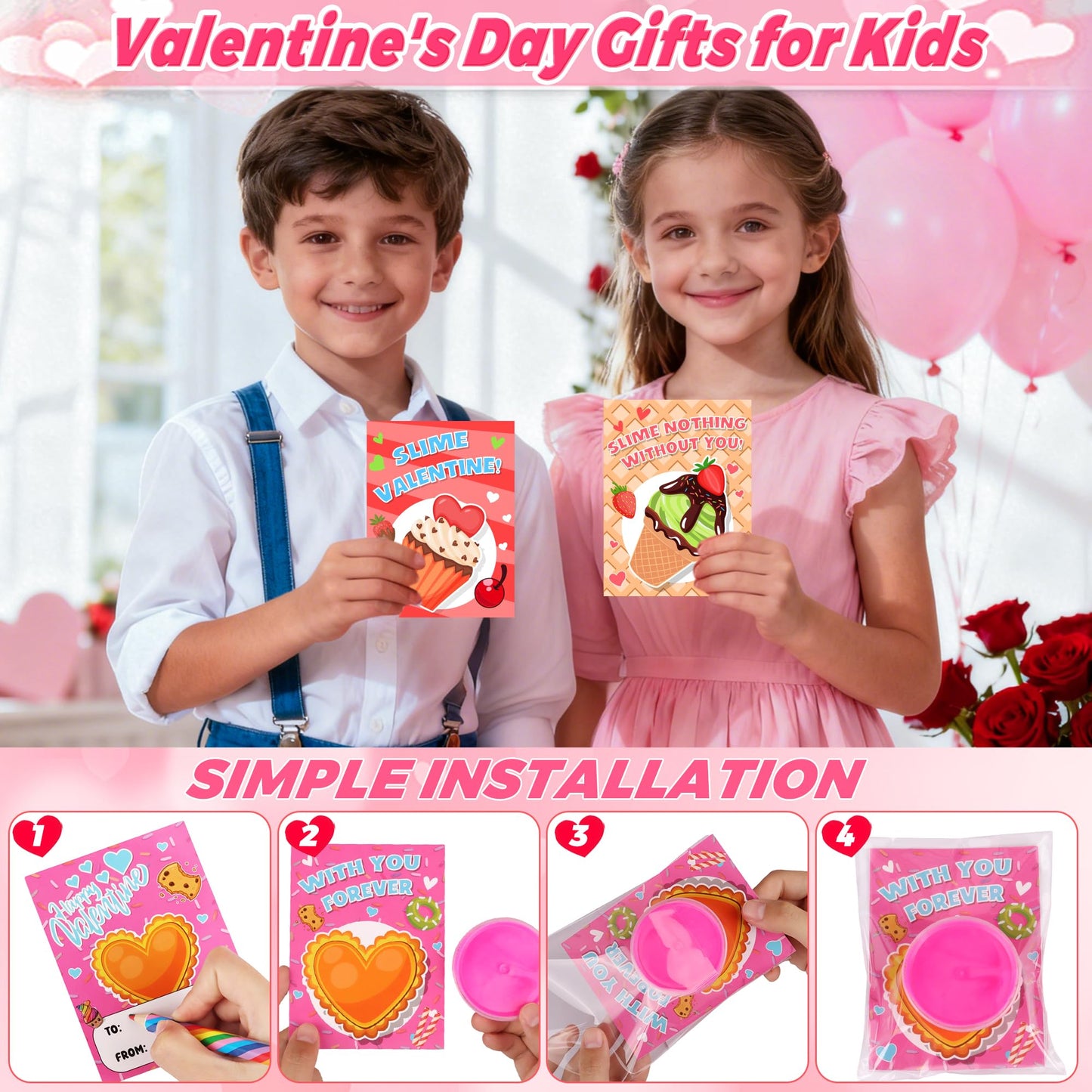 Envotek 24-Pack Valentines Butter Slime Kit with Cards – Classroom Gifts for Kids