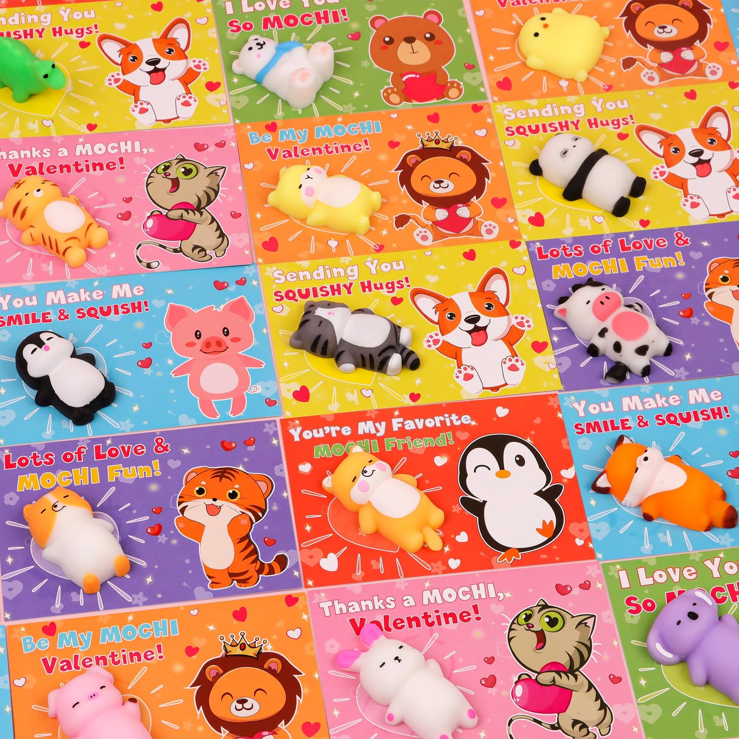 Envotek 28-Pack Valentines Gifts for Kids | Mochi Squishies & Classroom Cards