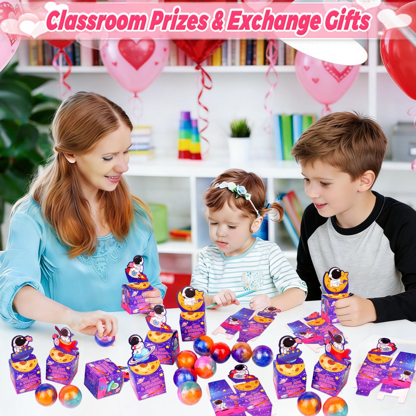 Envotek 28-Pack Valentines Day Slime Kit for Kids – Galaxy Cards & Space Gift Boxes