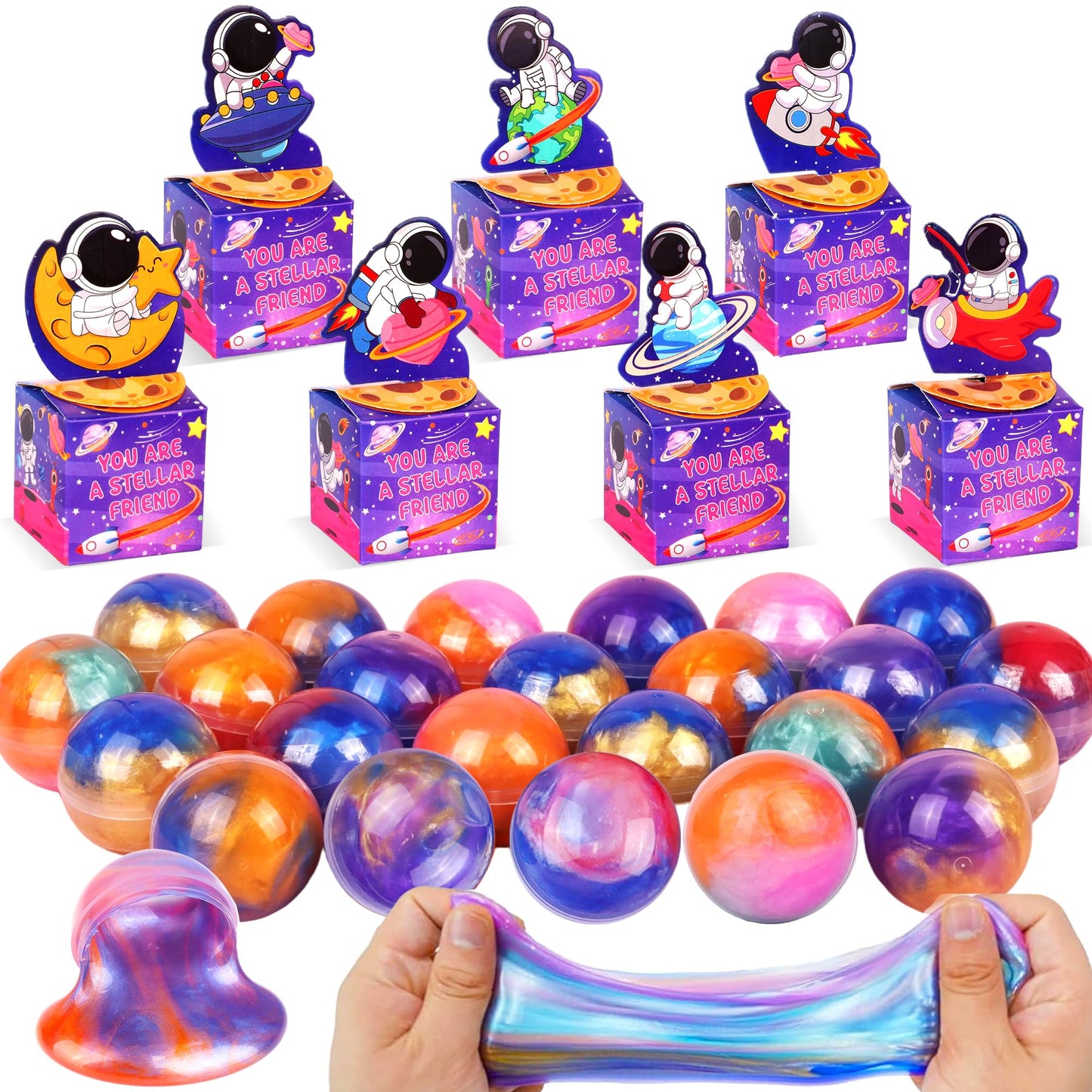 Envotek 28-Pack Valentines Day Slime Kit for Kids – Galaxy Cards & Space Gift Boxes