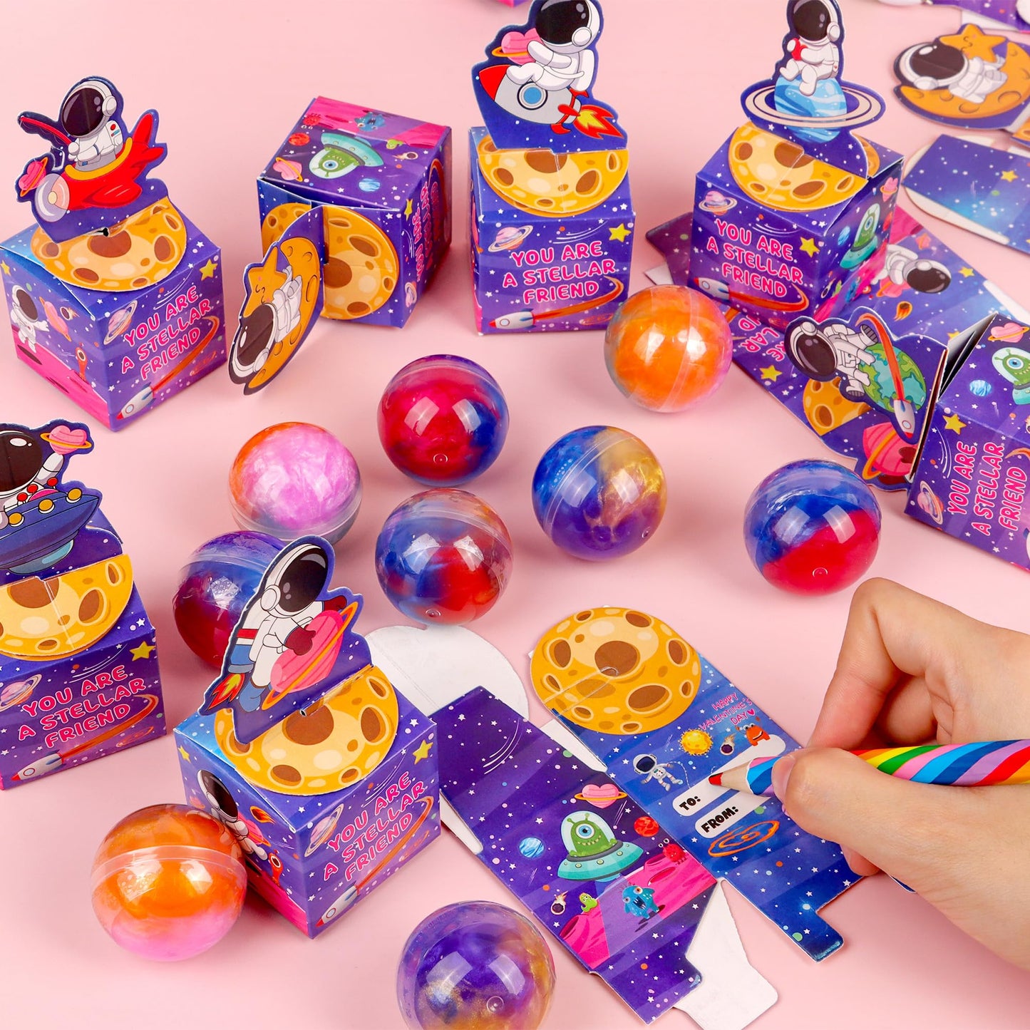 Envotek 28-Pack Valentines Day Slime Kit for Kids – Galaxy Cards & Space Gift Boxes