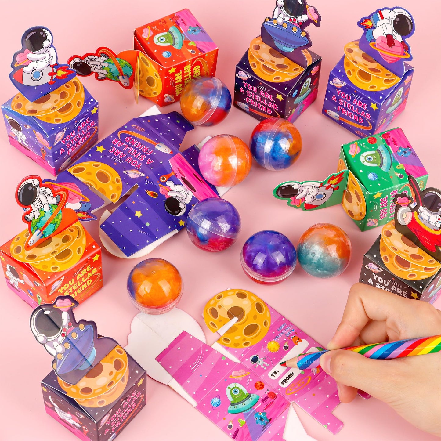 Envotek 28-Pack Valentines Galaxy Slime Kit for Kids — Space Card Boxes & ClassGift