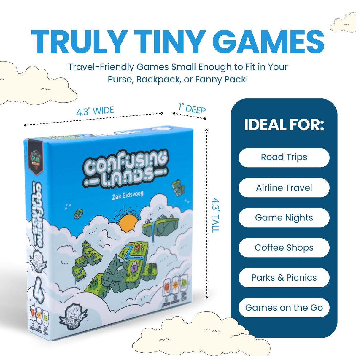 Envy Born Games - Confusing Lands: Tiny Travel Board Game for 1-2 Players