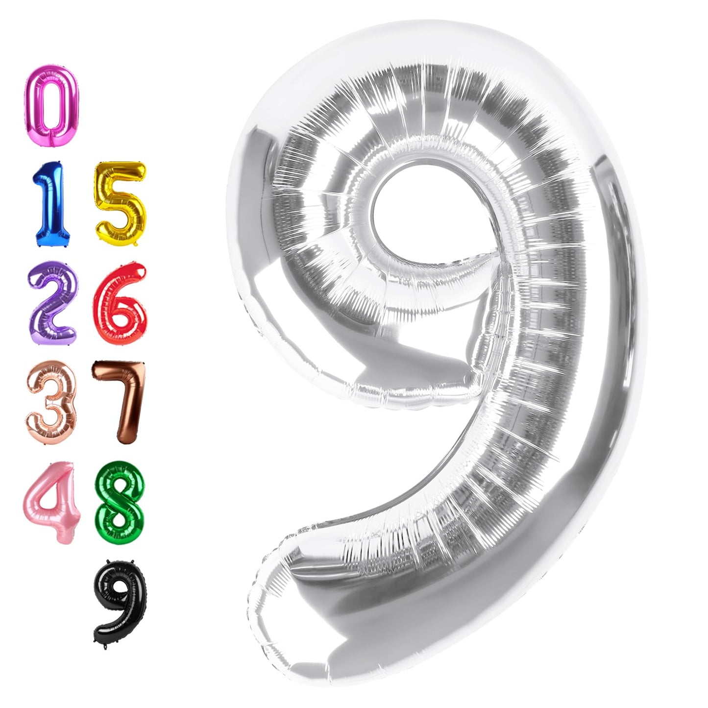 Enyeopd 9th Birthday Number Balloon – 40 Inch Silver for Milestone Parties