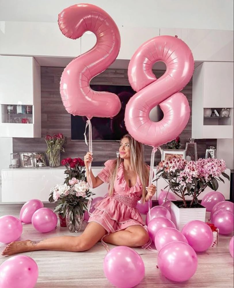 Enyeopd 8th Balloon 40-Inch Pearl Pink – Number Balloons for Birthdays & Milestones