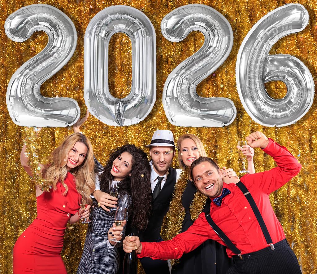 Enyeopd Silver 2026 Balloon Number — 40 Inch Party Decor for New Year’s Eve, Graduation, Weddings