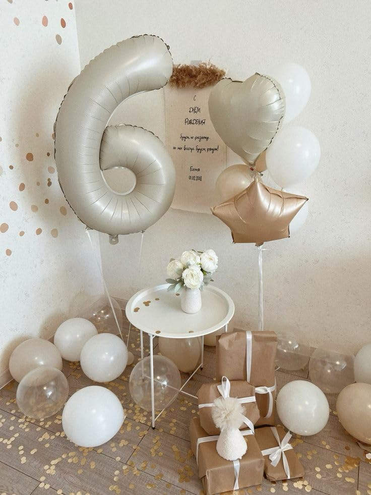 Enyeopd Cream Number 6 Balloon – 40-Inch Birthday Decor for 6th Celebrations