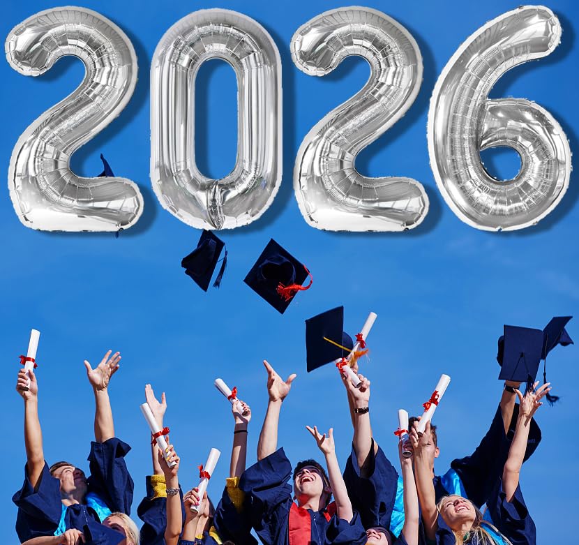 Enyeopd Silver 2026 Balloon Number — 40 Inch Party Decor for New Year’s Eve, Graduation, Weddings
