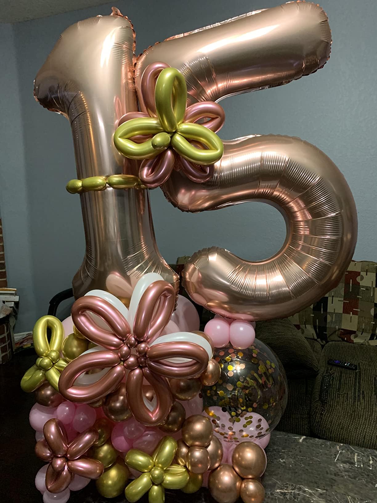 Enyeopd 40-Inch 15-Number Balloon in Rose Gold | Birthday Party Decoration & Photo Prop