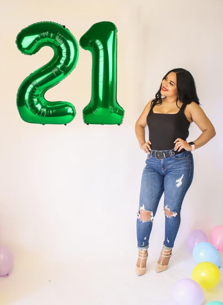 Enyeopd Dark Green 40-Inch Number Balloons – 12-Count Set for Birthdays, Baby Showers, Weddings & Celebrations