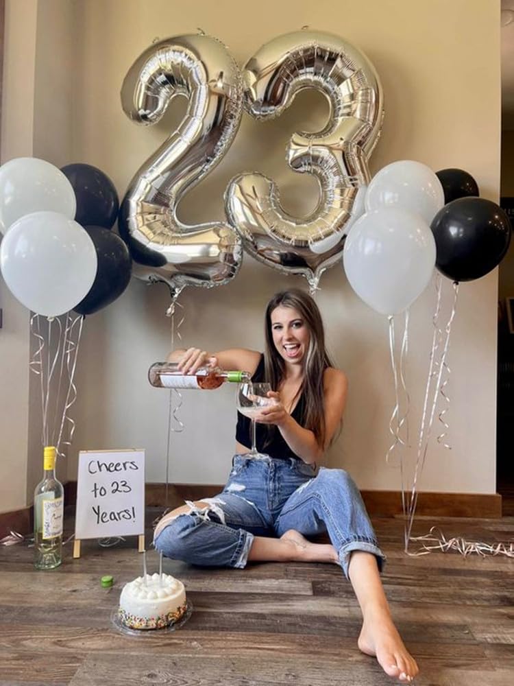 Enyeopd Big 23 Balloons – 40-Inch Silver Number Balloons for Parties & Celebrations