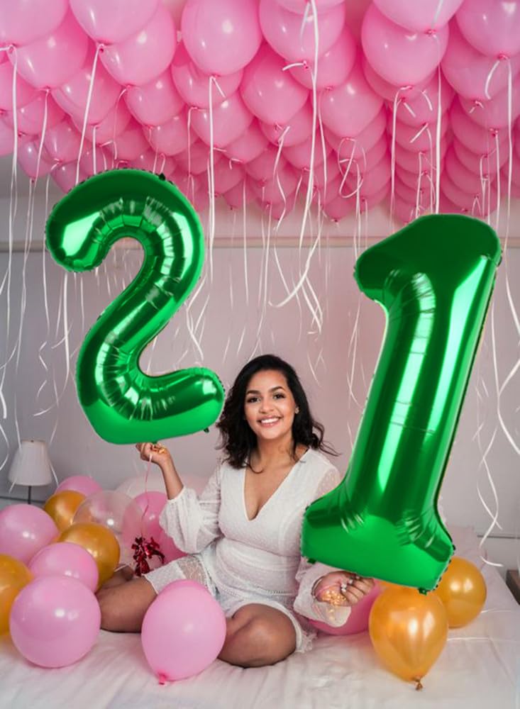 Enyeopd Dark Green 40-Inch Number Balloons – 12-Count Set for Birthdays, Baby Showers, Weddings & Celebrations