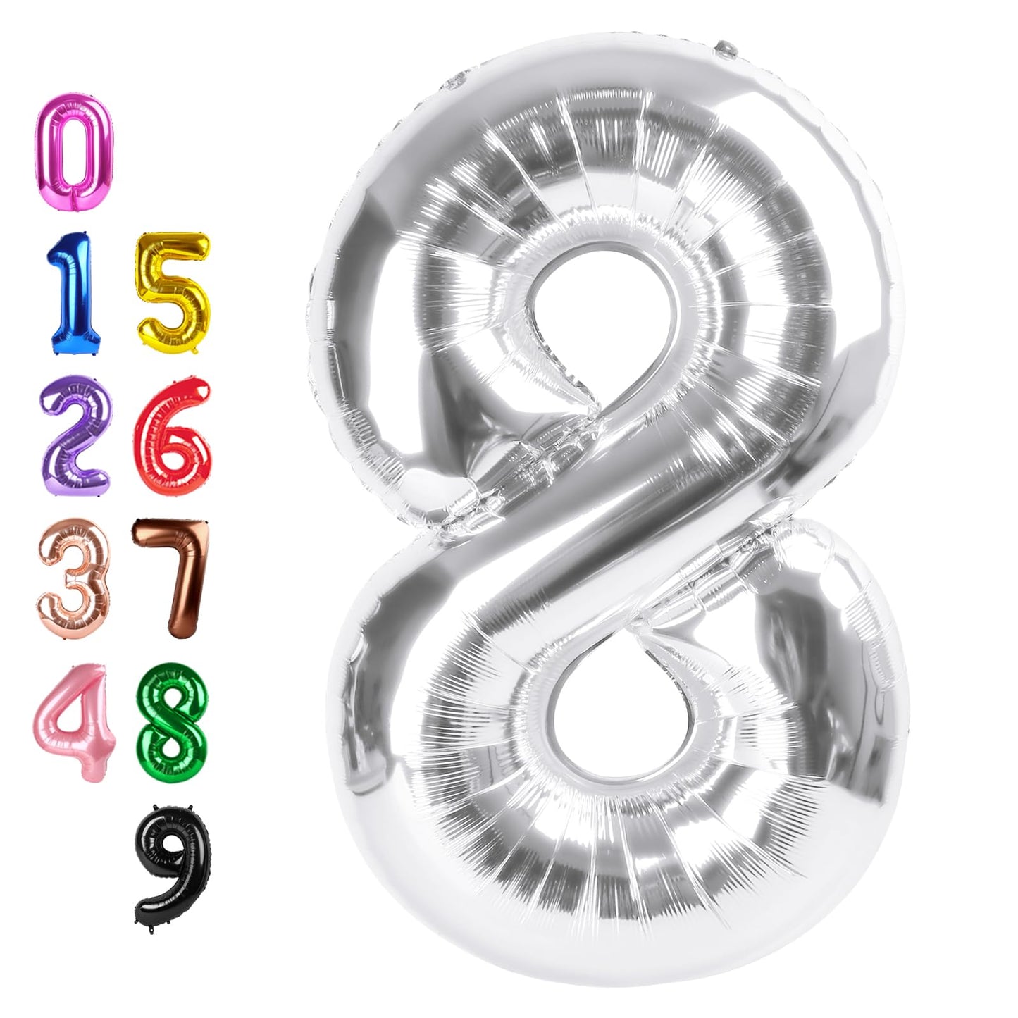 Enyeopd 40-Inch Silver Number Balloons for 8 – Versatile Party Decor for Birthdays, Weddings & More