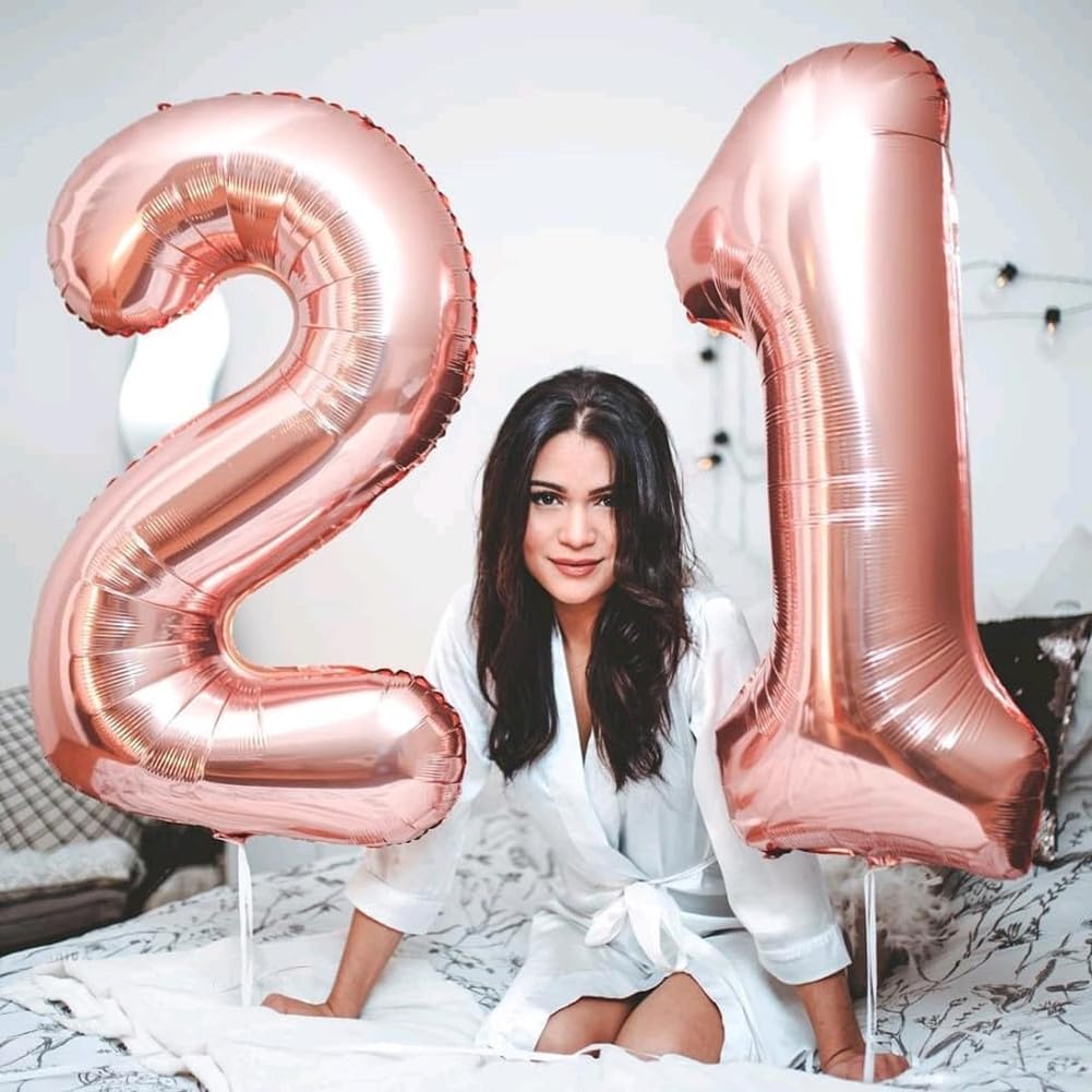 Enyeopd Rose Gold Number Balloons – 12 & 21 Large 40-inch Birthday, Proposal & Celebration Decorations