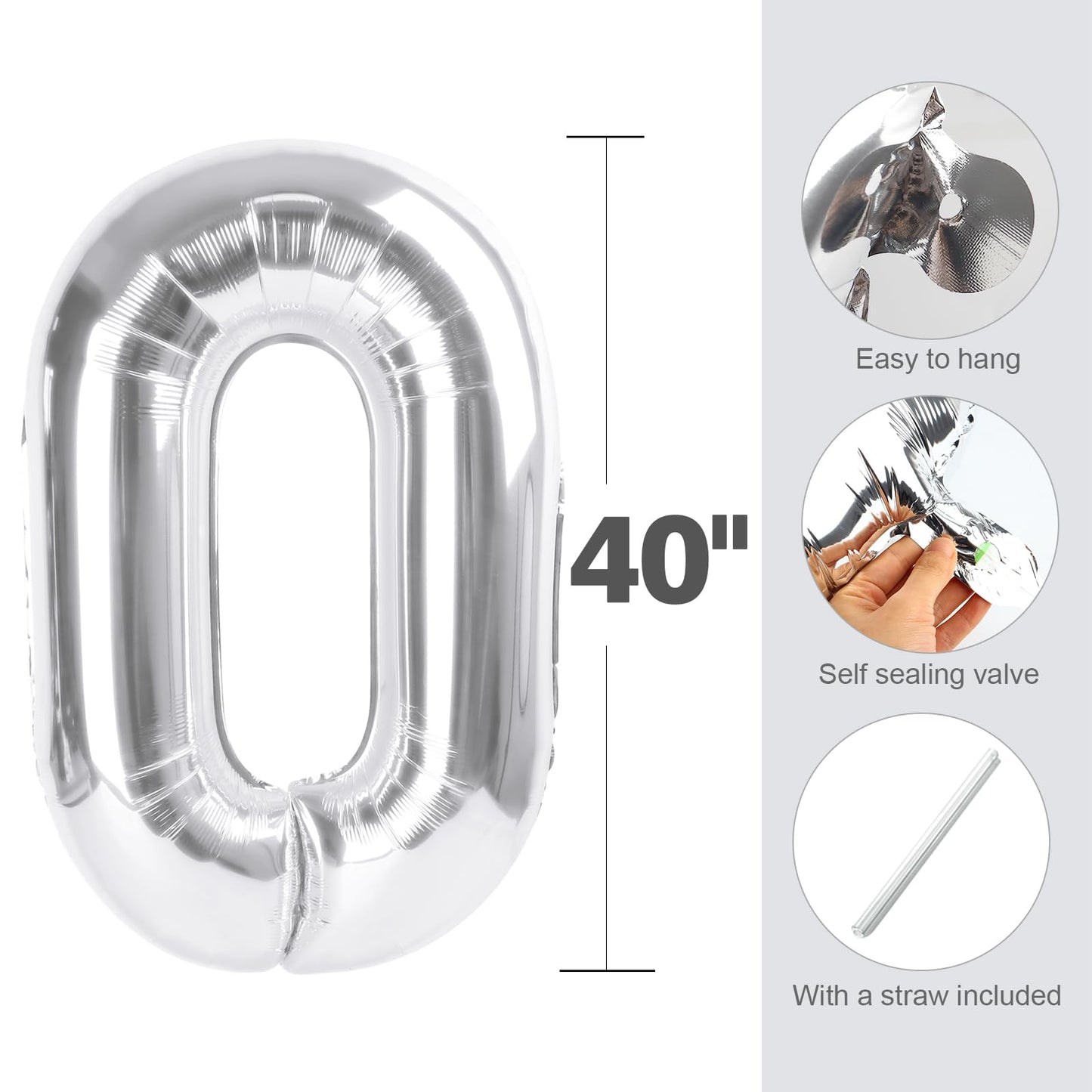Enyeopd 40-Inch Silver Number Balloons for 8 – Versatile Party Decor for Birthdays, Weddings & More