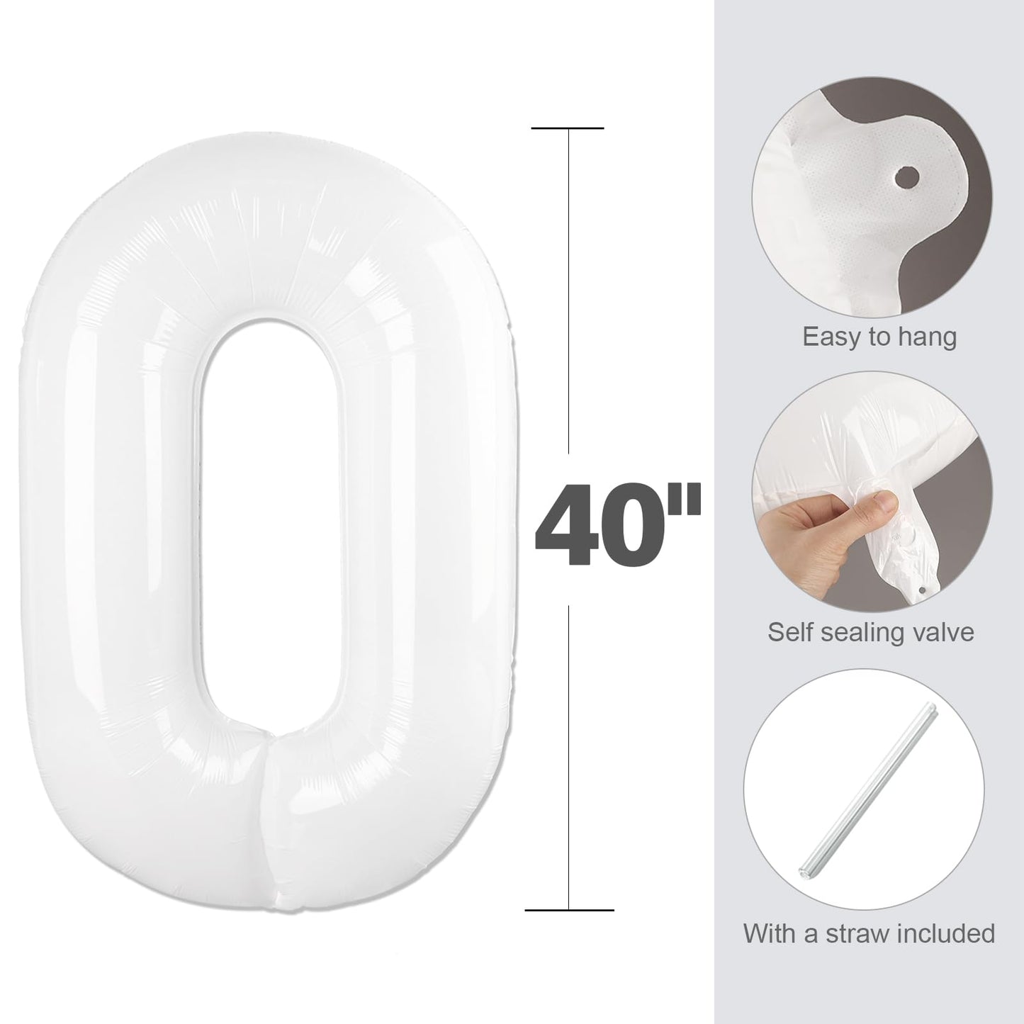 Enyeopd White Birthday Number Balloon 40-Inch – 2 for Celebrations (Baby Shower, Graduation, Wedding)