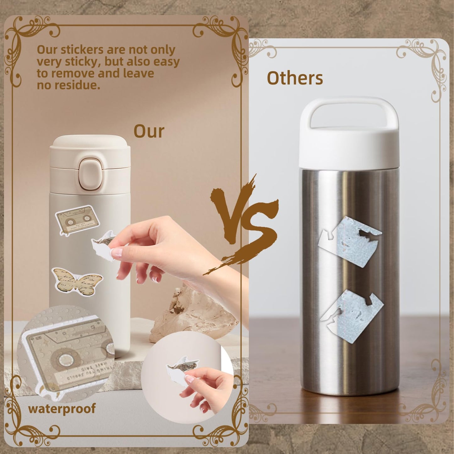 Eoaod 200Pcs Vintage Sticker Pack – Waterproof Vinyl Stickers for Water Bottles & Notebooks