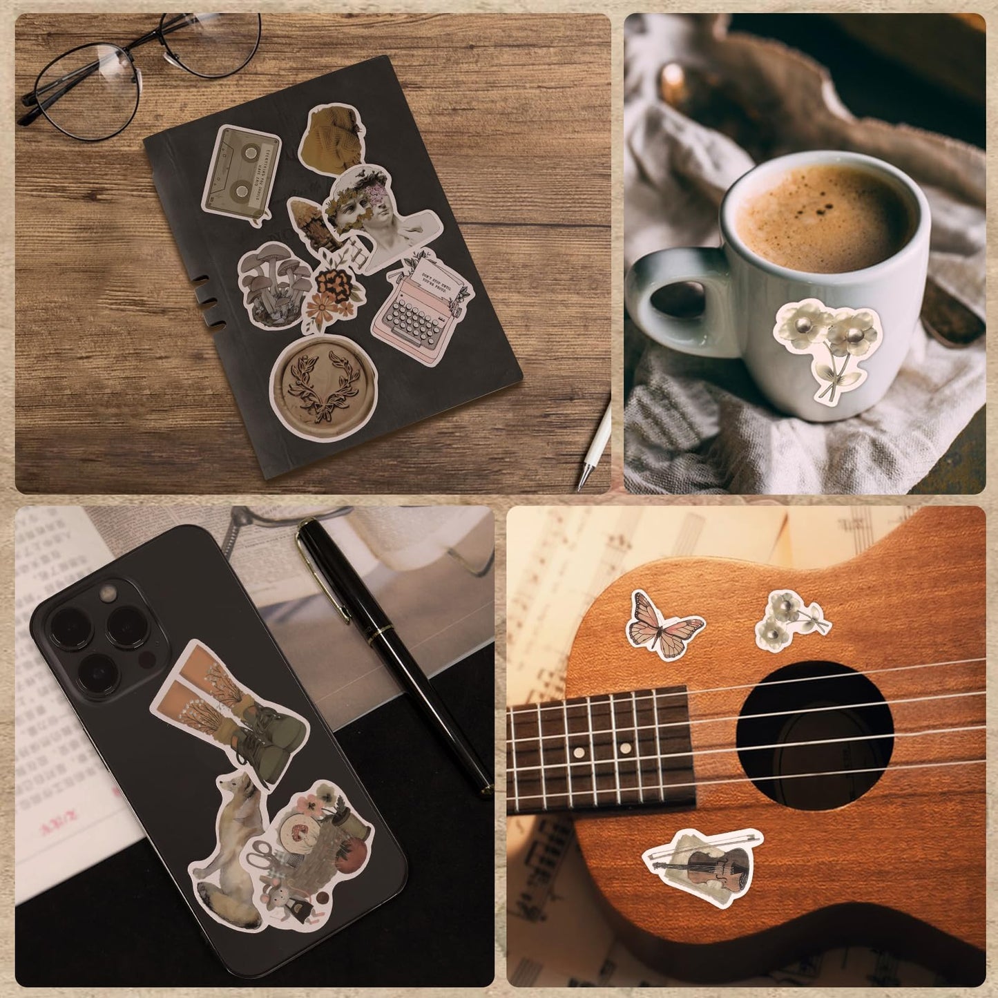Eoaod 200Pcs Vintage Sticker Pack – Waterproof Vinyl Stickers for Water Bottles & Notebooks