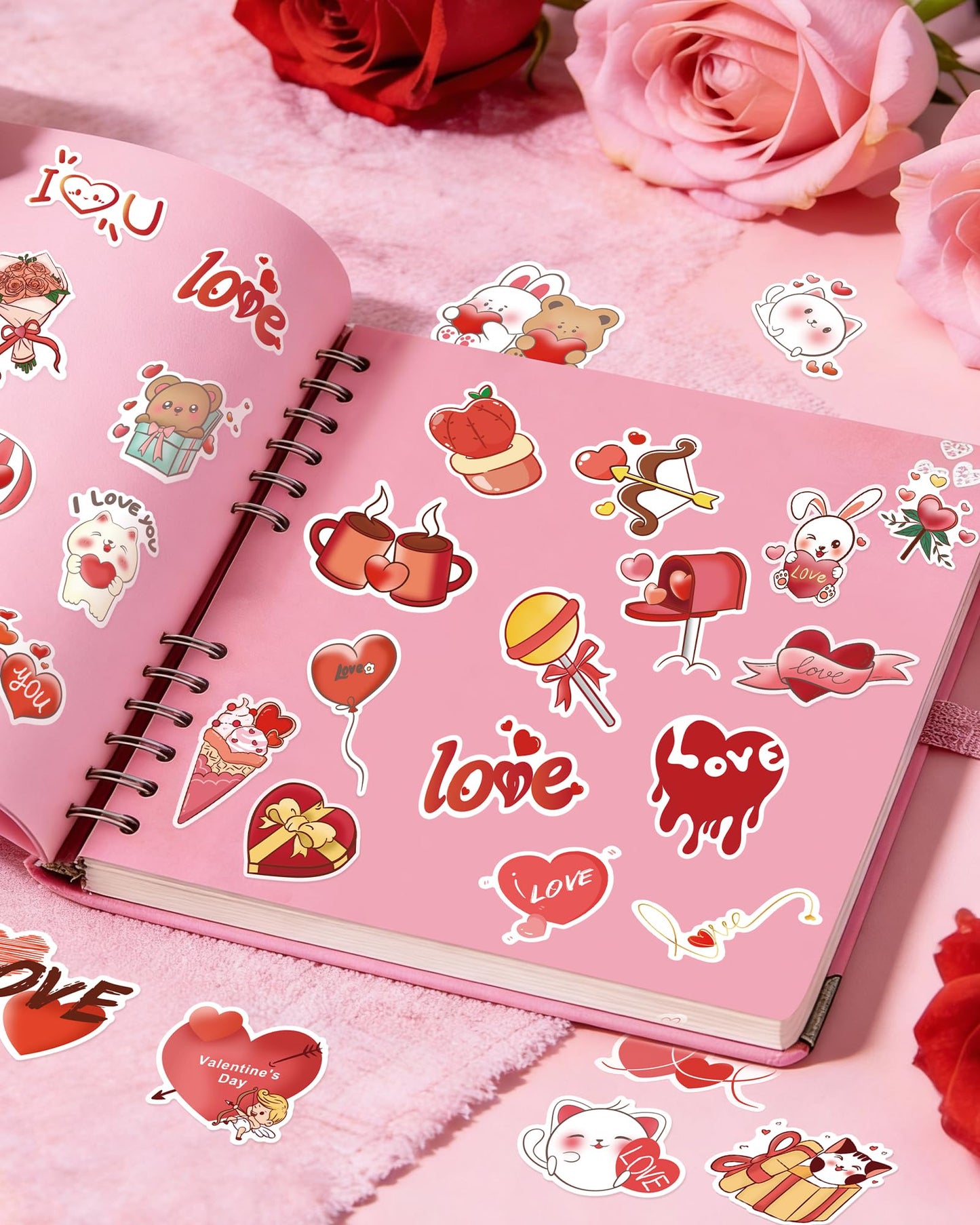Eoaod 200-Pack Valentines Stickers for Kids Classroom — Waterproof Heart & Cupid Vinyl for Scrapbooks, Cards, and Crafts
