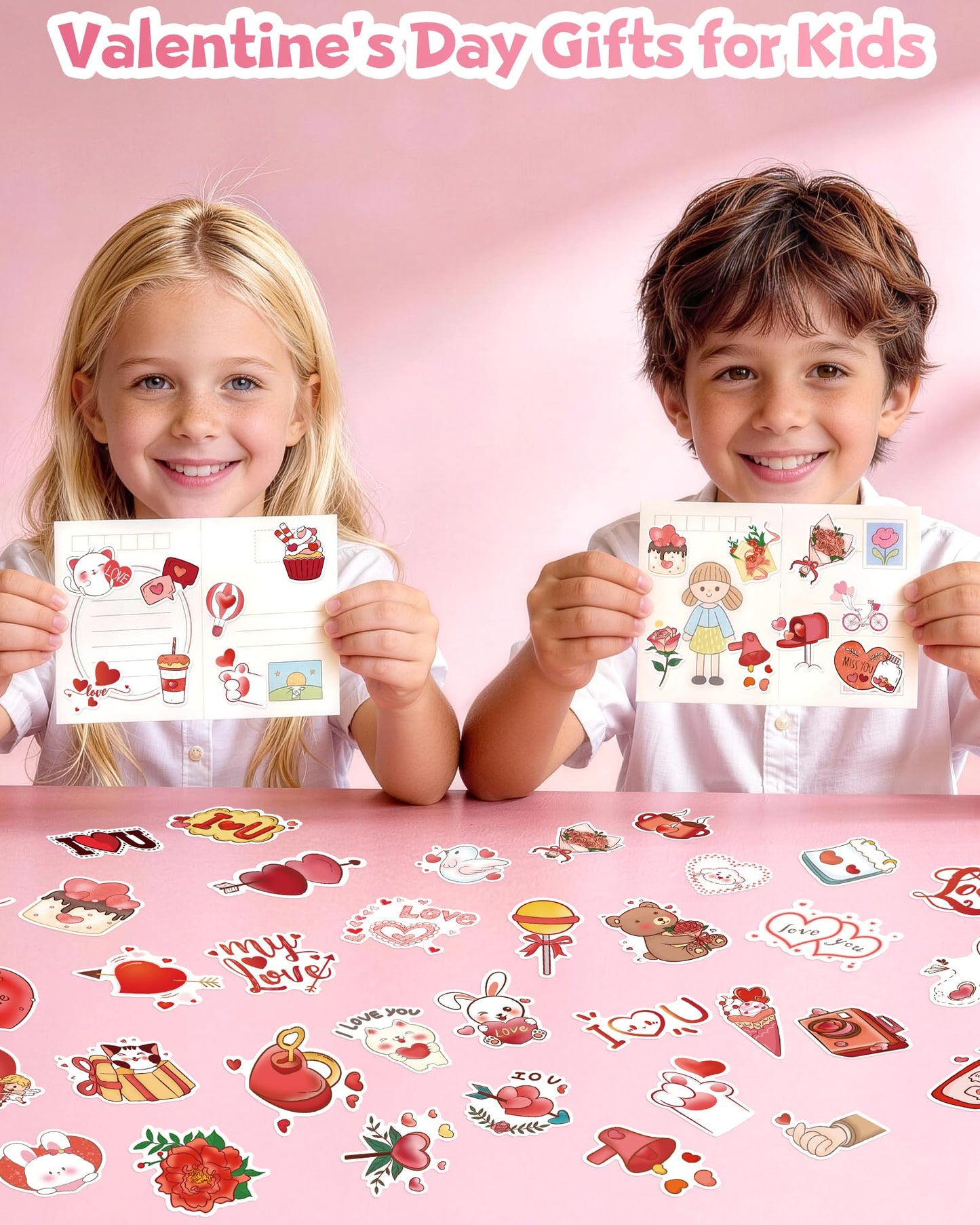 Eoaod 200-Pack Valentines Stickers for Kids Classroom — Waterproof Heart & Cupid Vinyl for Scrapbooks, Cards, and Crafts