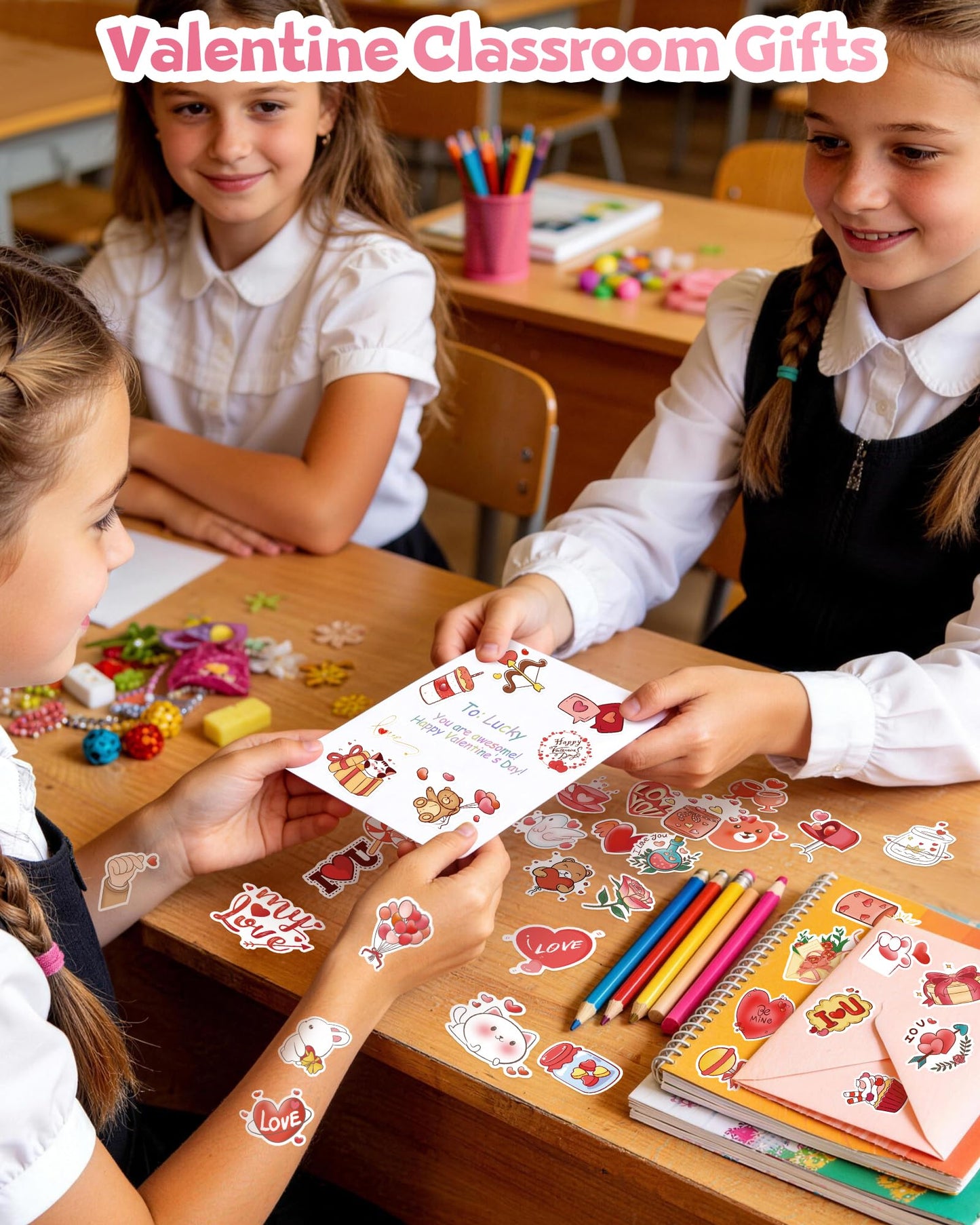 Eoaod 200-Pack Valentines Stickers for Kids Classroom — Waterproof Heart & Cupid Vinyl for Scrapbooks, Cards, and Crafts