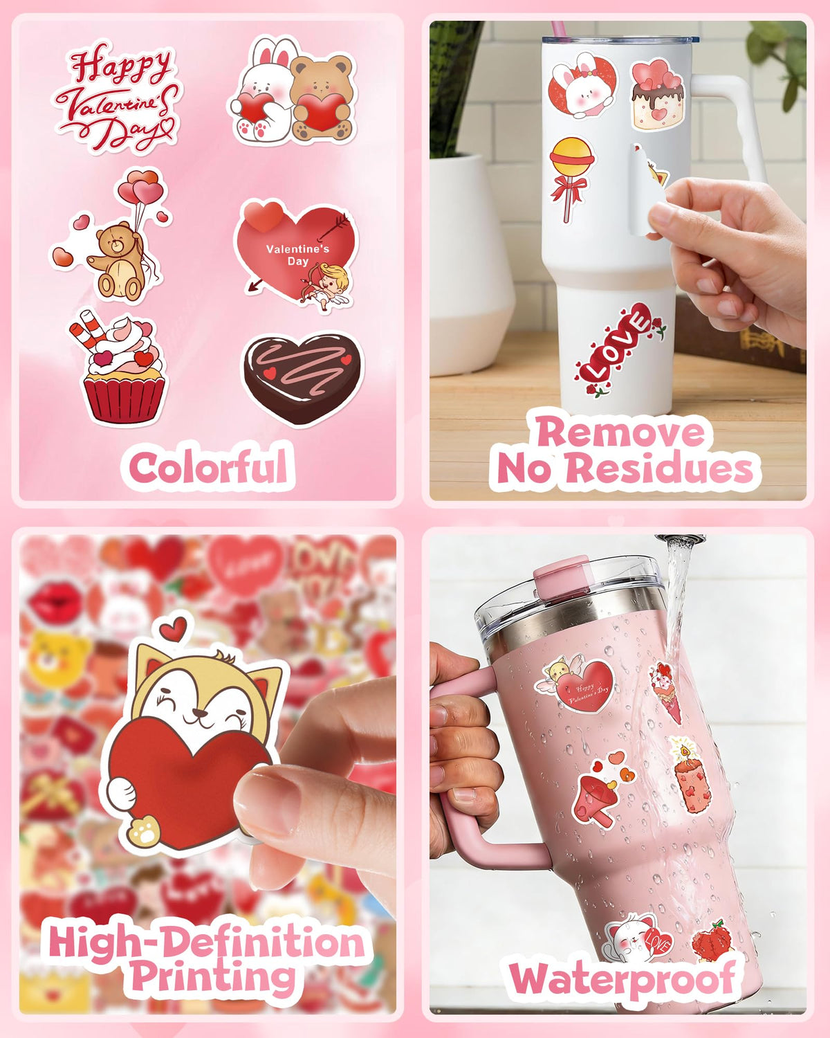 Eoaod 200-Pack Valentines Stickers for Kids Classroom — Waterproof Heart & Cupid Vinyl for Scrapbooks, Cards, and Crafts
