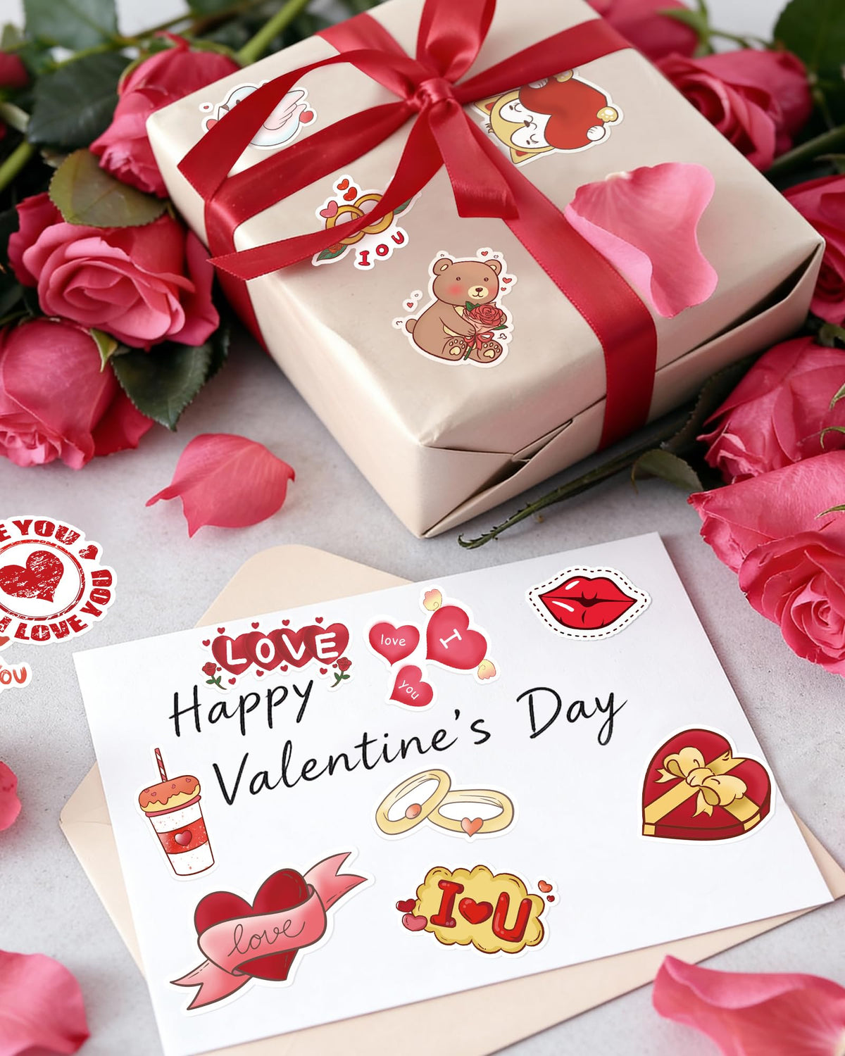 Eoaod 200-Pack Valentines Stickers for Kids Classroom — Waterproof Heart & Cupid Vinyl for Scrapbooks, Cards, and Crafts