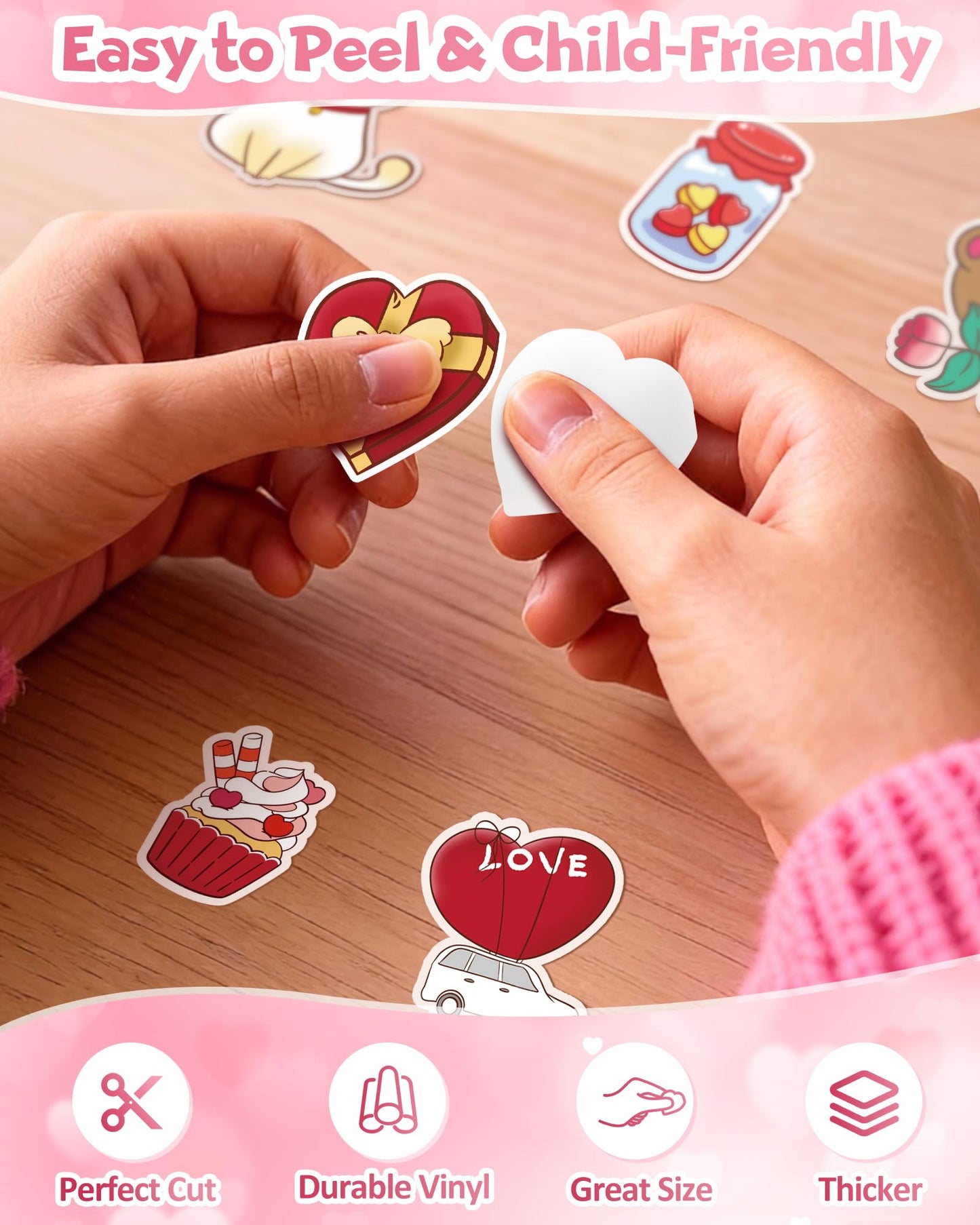Eoaod 200-Pack Valentines Stickers for Kids Classroom — Waterproof Heart & Cupid Vinyl for Scrapbooks, Cards, and Crafts