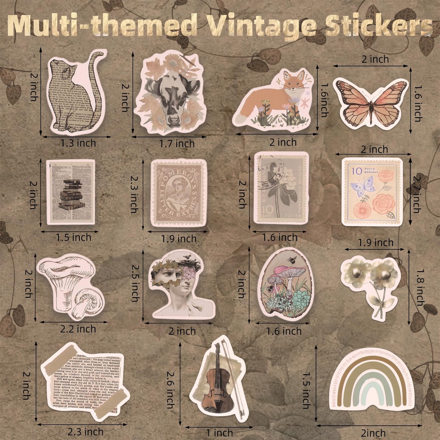 Eoaod 200Pcs Vintage Sticker Pack – Waterproof Vinyl Stickers for Water Bottles & Notebooks
