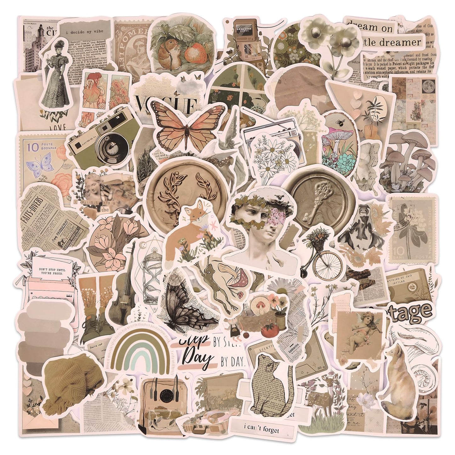 Eoaod 200Pcs Vintage Sticker Pack – Waterproof Vinyl Stickers for Water Bottles & Notebooks