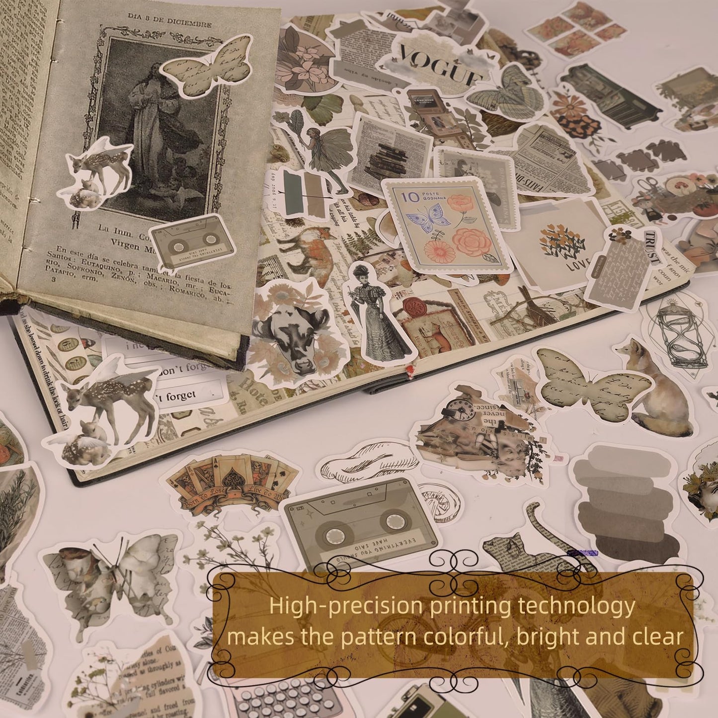 Eoaod 200Pcs Vintage Sticker Pack – Waterproof Vinyl Stickers for Water Bottles & Notebooks