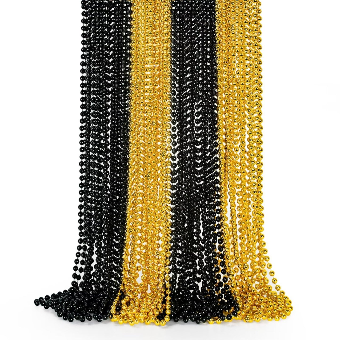EOBOH 24PCS New Years Eve Bead Necklace Set — Black & Gold, 33-inch Beaded Necklaces for Parades & Parties