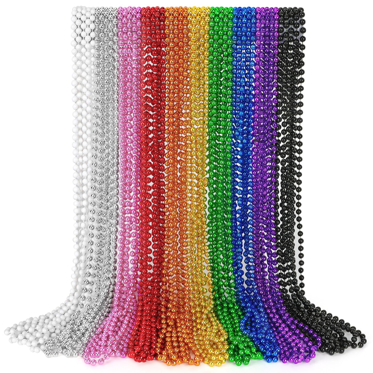 EOBOH 30PCS Mardi Gras Beads - 33-inch Metallic Beaded Necklaces in 10 Colors for Parties Parades Celebrations