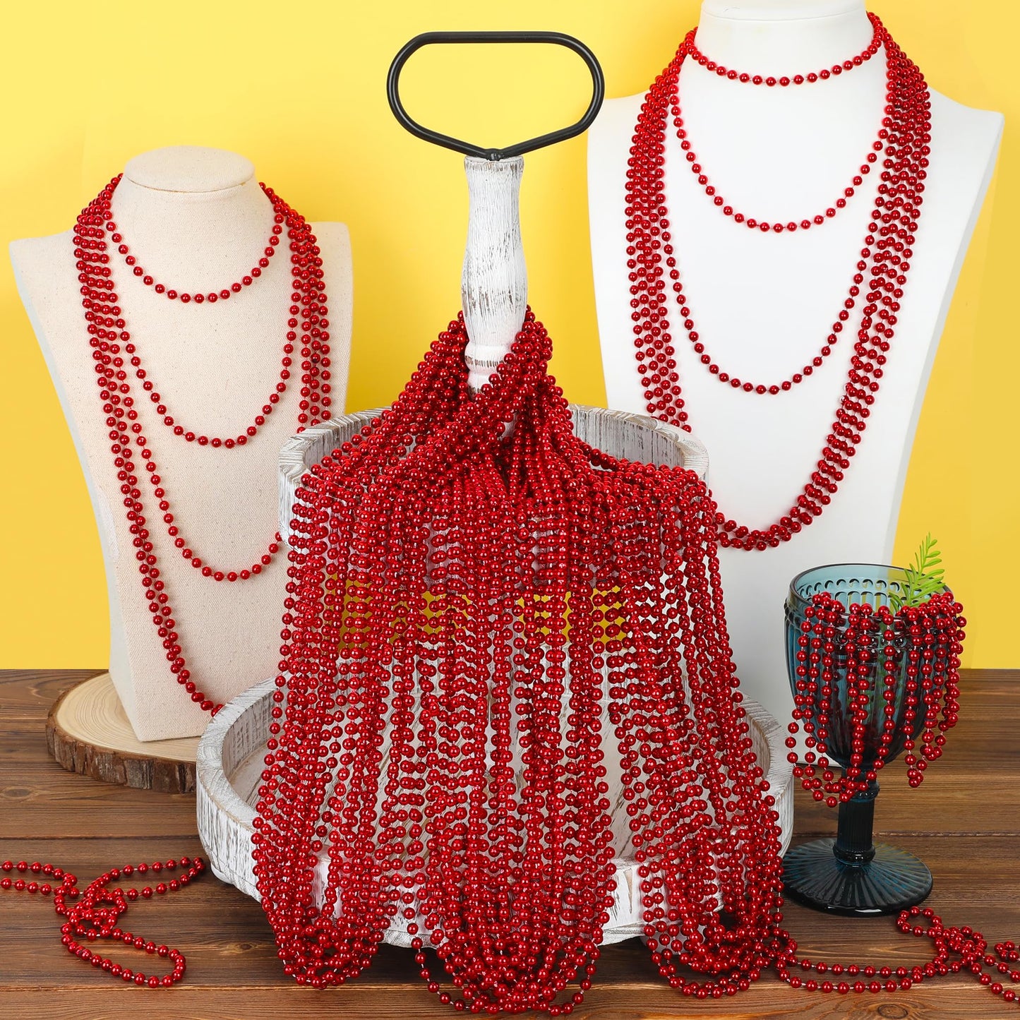 EOBOH 30PC Red Beaded Necklaces Pack – 33in Length Party Favors & Festive Decor