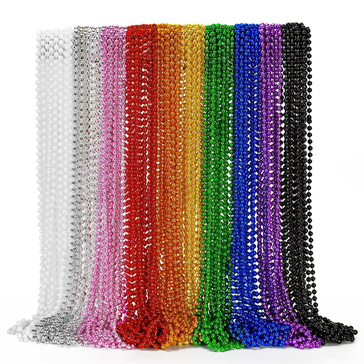 EOBOH 72PCS Mardi Gras Beads – 33in Metallic Bead Necklaces for Parades & Celebrations