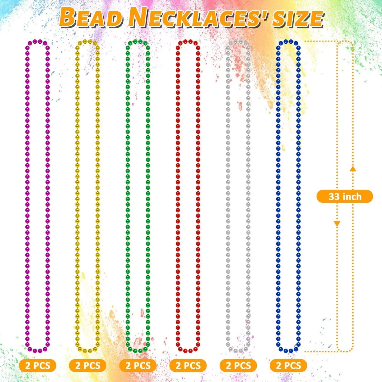 EOBOH Mardi Gras Beads – 12PCS, 33" Beaded Necklaces, 6 Metallic Colors for Parades & Festivals