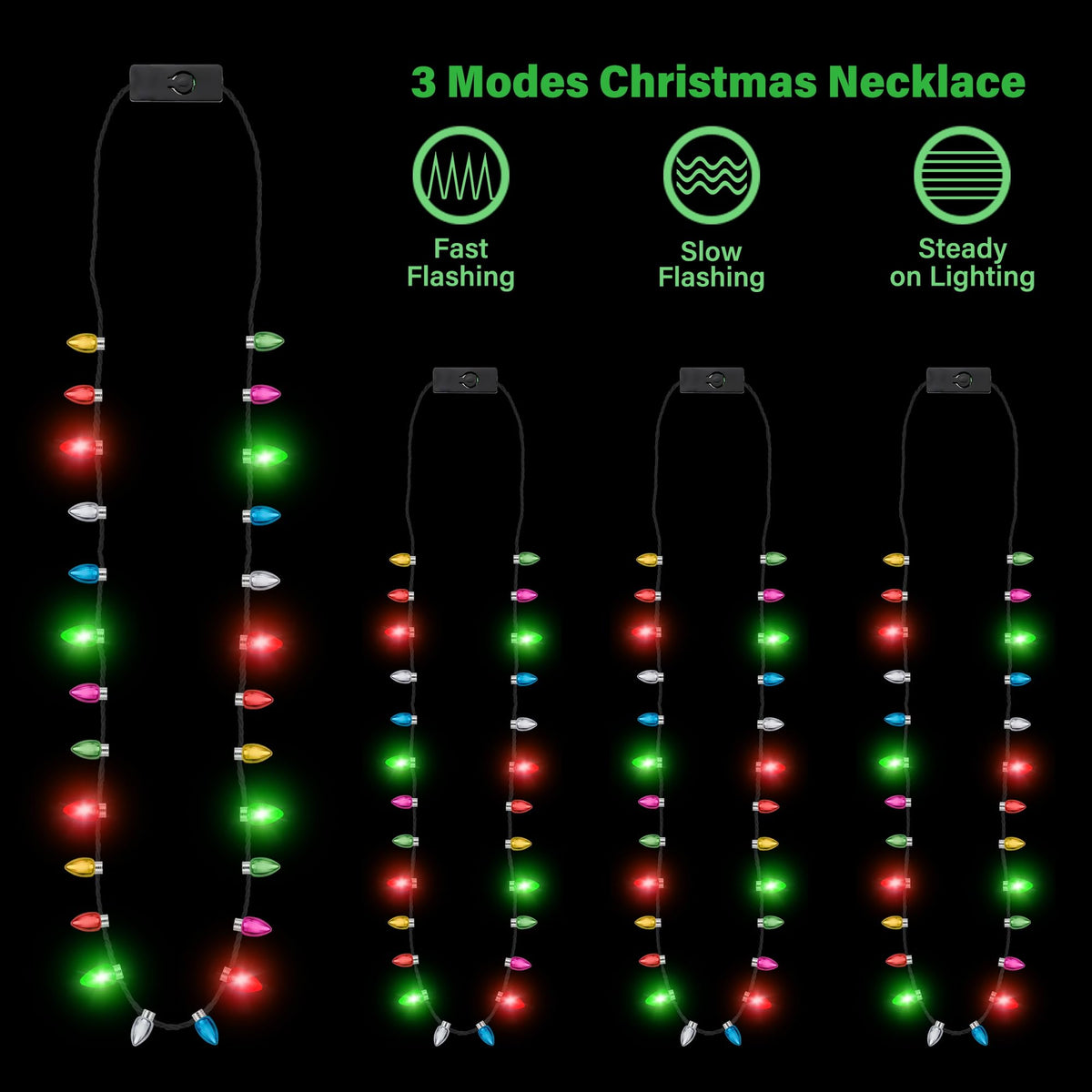 EOBOH 6-Pack Light Up Christmas Necklaces – 8-Color Glow Bulbs, 3 Modes, Xmas Party Favors