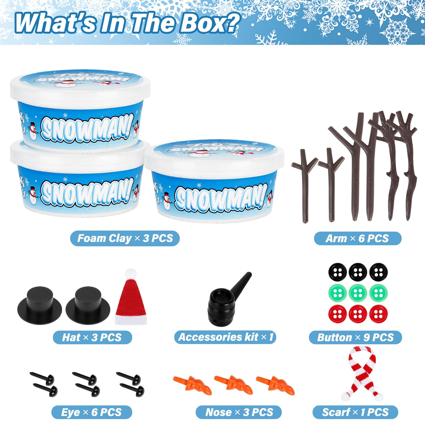 EOBOH Christmas Snowman Kit 3-Pack – DIY Indoor Snowmen for Kids