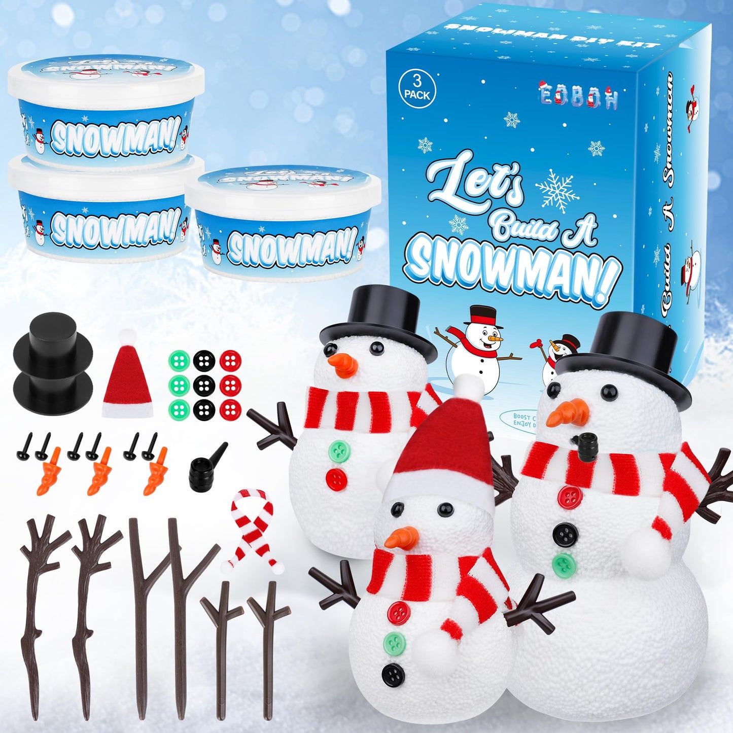 EOBOH Christmas Snowman Kit 3-Pack – DIY Indoor Snowmen for Kids