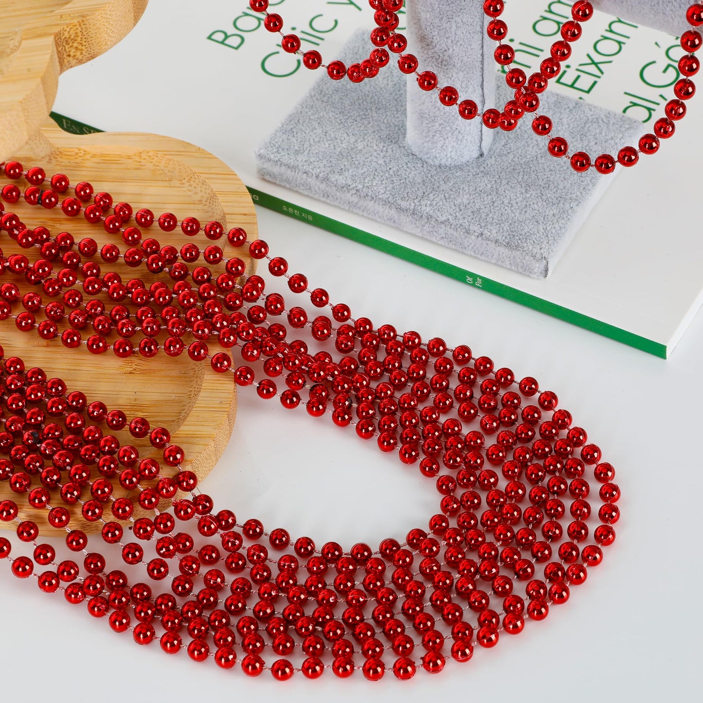 EOBOH 30PC Red Beaded Necklaces Pack – 33in Length Party Favors & Festive Decor