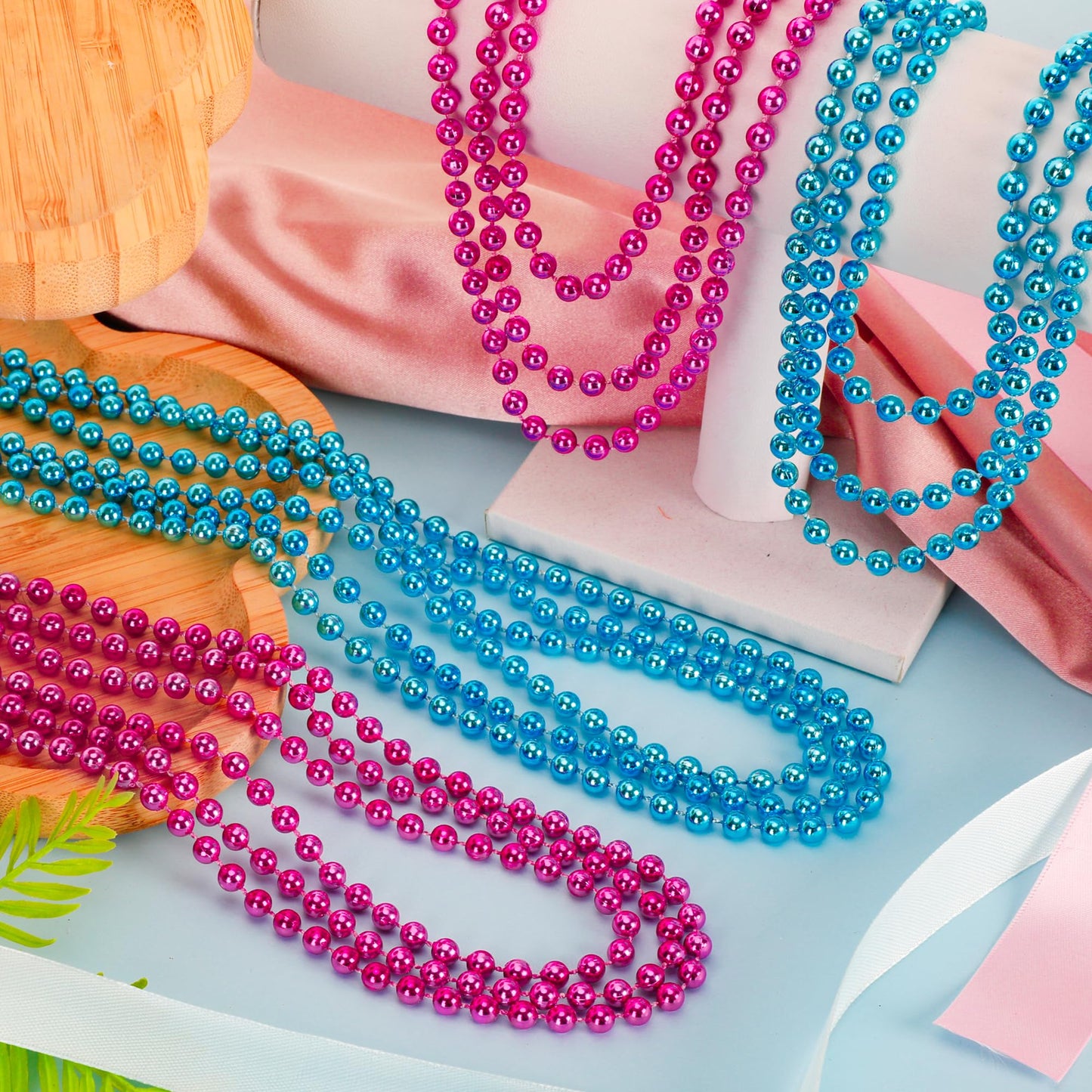 EOBOH Gender Reveal Beads Decorations – 12 Pink & Blue Necklaces, 33-inch