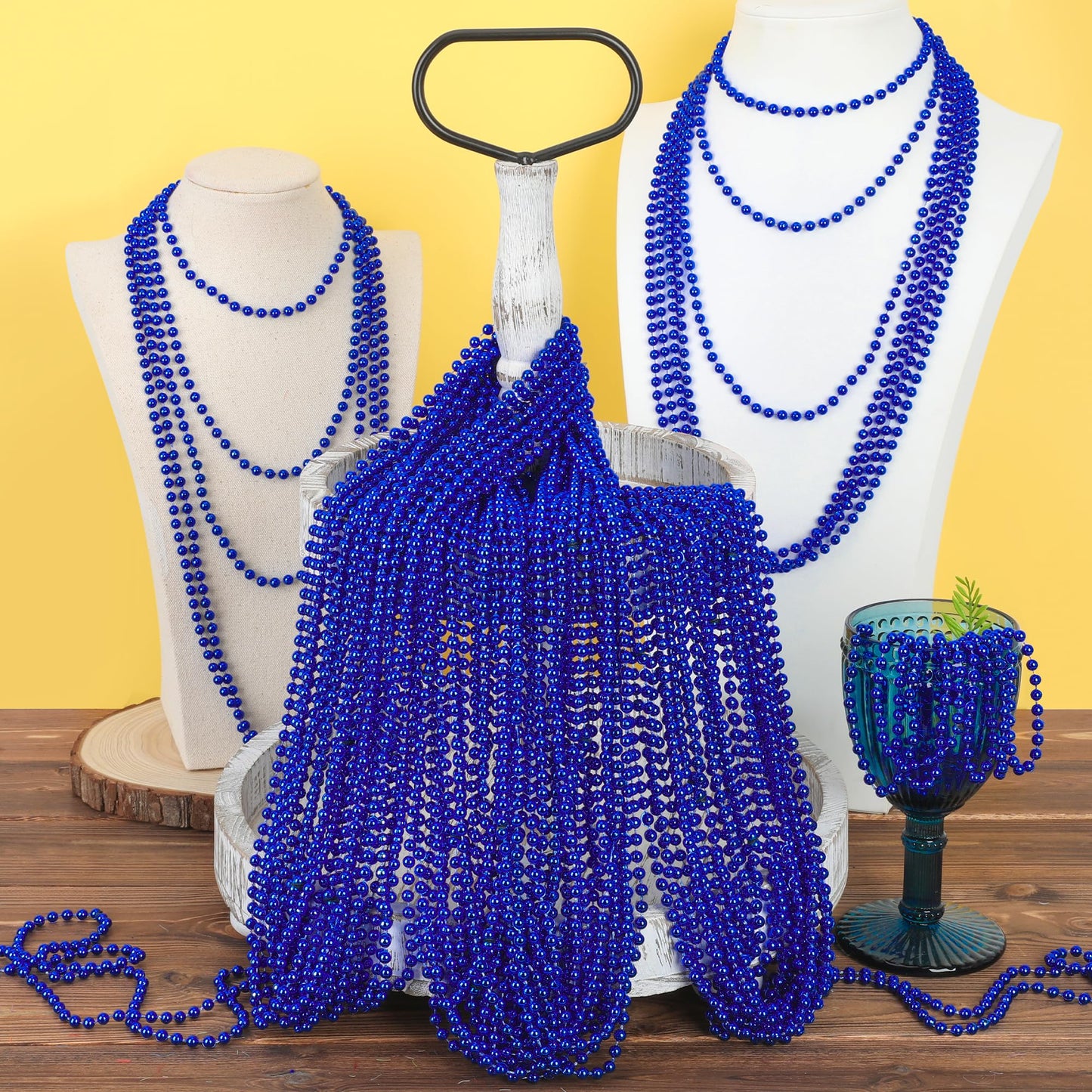 EOBOH 12PCS Blue Bead Necklace Set – 33in Mardi Gras & Christmas Beads