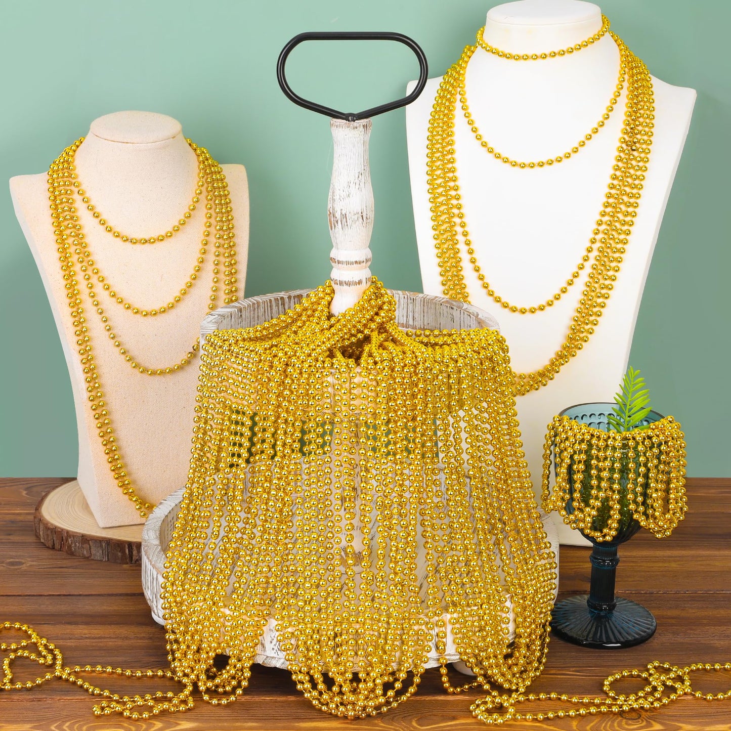EOBOH 30PCS Mardi Gras Beads – Gold 33" Bead Necklaces for Parties, Parades & Celebrations