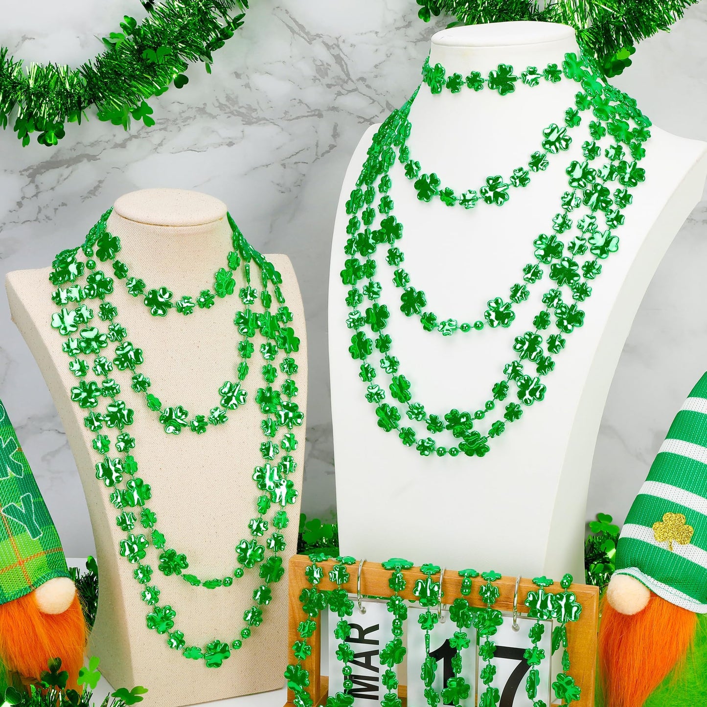 EOBOH 12-Pack St Patrick's Day Bead Necklaces – Shamrock Green Parade Decor Bulk