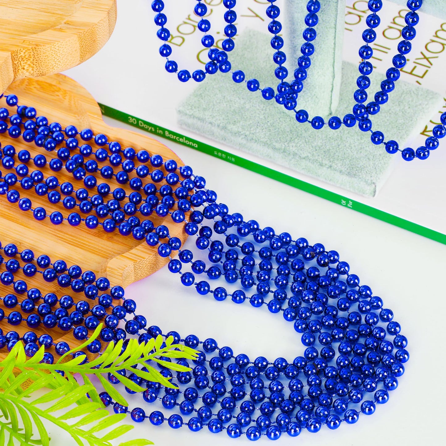 EOBOH 12PCS Blue Bead Necklace Set – 33in Mardi Gras & Christmas Beads