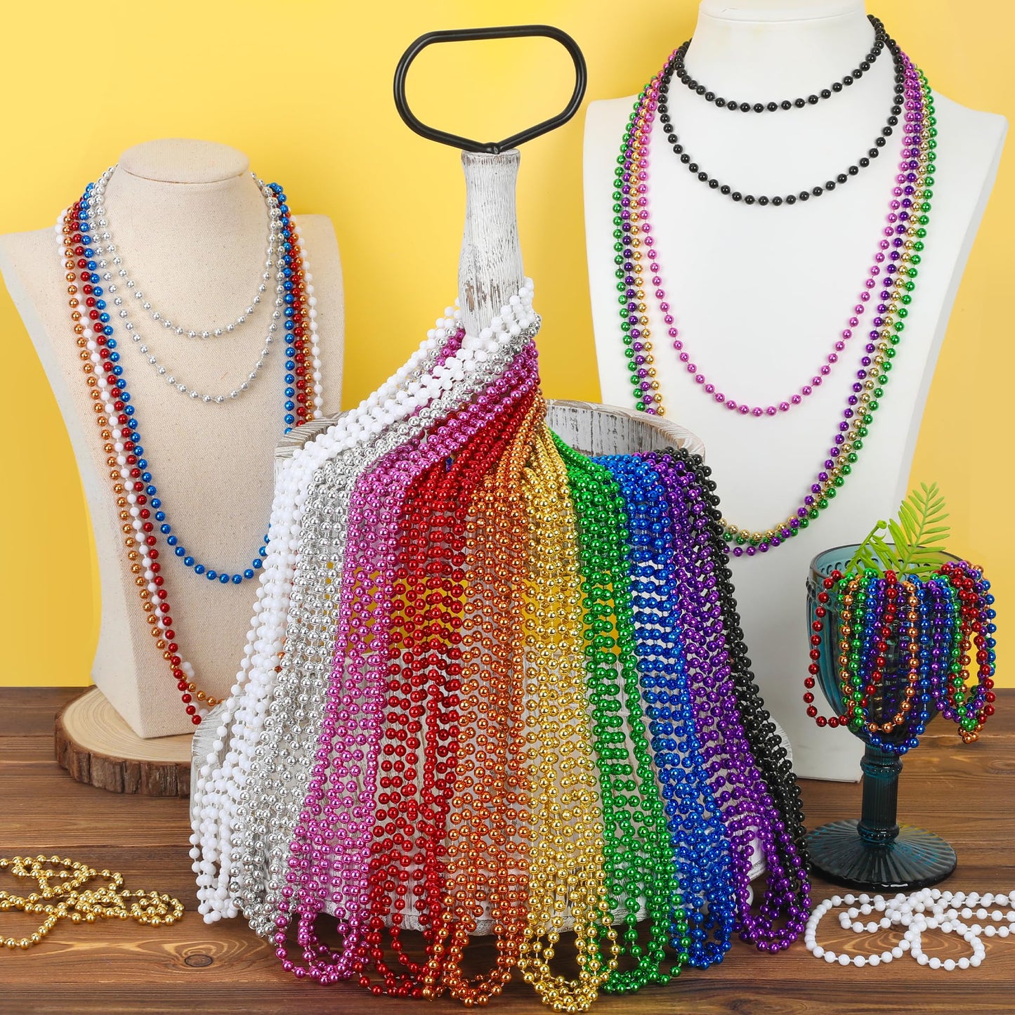 EOBOH 200Pcs Mardi Gras Beads - 33-inch Metallic Necklaces, 10 Colors