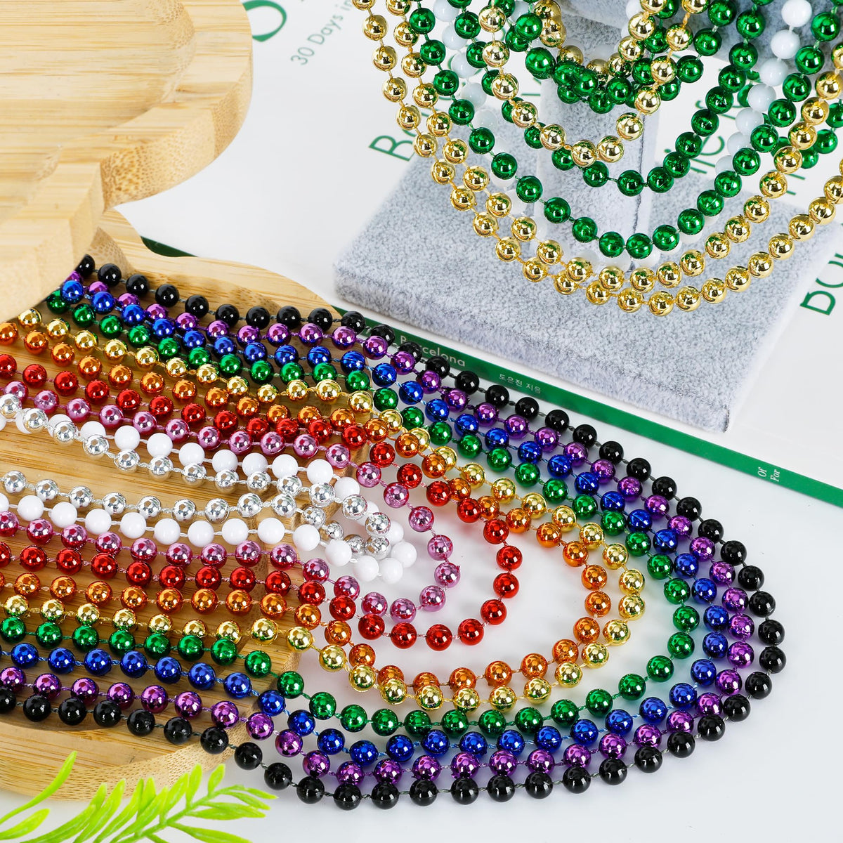 EOBOH 200Pcs Mardi Gras Beads - 33-inch Metallic Necklaces, 10 Colors